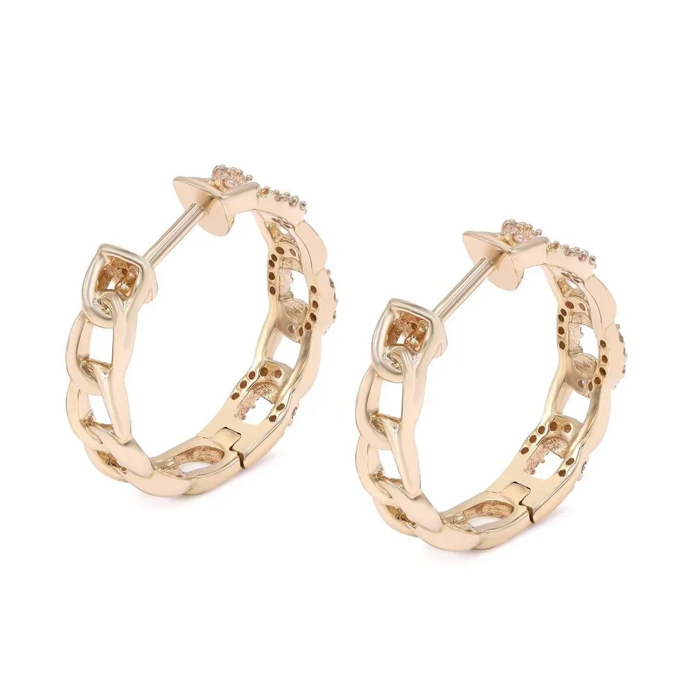 Rachel Koen Chain Link Diamond Huggie Earrings 14K Yellow Gold 0.187cttw - Picture 4 of 4